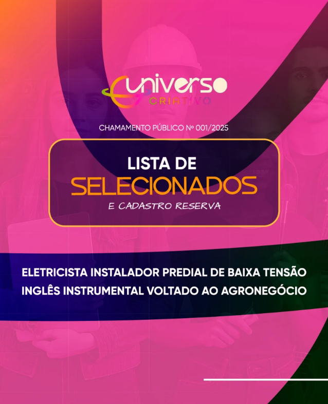 Leia mais sobre o artigo Lista de selecionados e cadastro reserva dos cursos de Eletricista Instalador Predial de Baixa Tensão e Inglês Instrumental Voltado ao Agronegócio